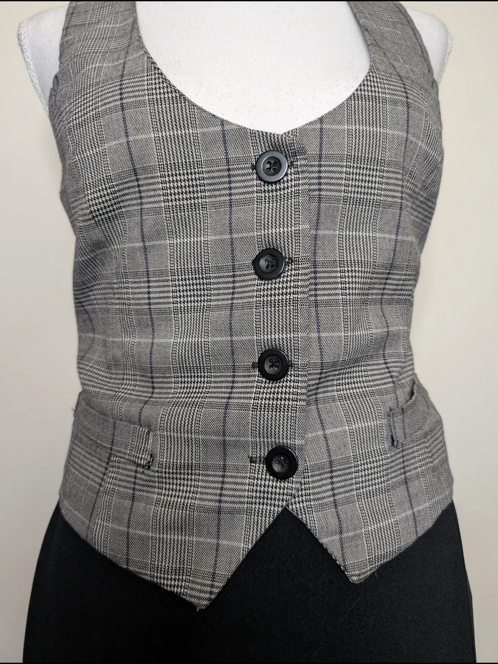 Office Siren Gray Plaid Button Front Vest - Picture 3 of 8